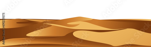 Hot yellow desert background. Dry dunes and hills with sunny natural colors of sahara panorama for travel design and vector scenery