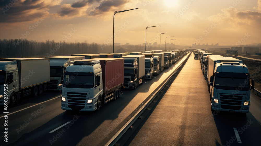 Obraz premium Large flow of trucks on the highway 