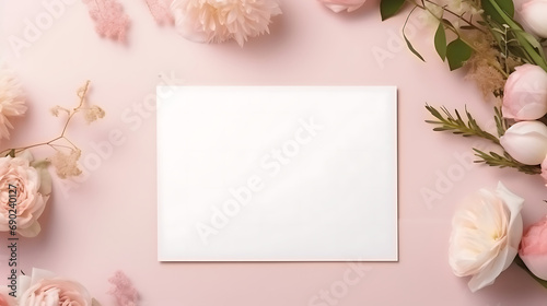 Branding stationery mockup scene, blank objects for placing your design. Hand made items for wedding invitations. Generative Ai photo