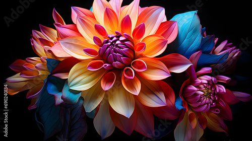a colorful flower with a black background