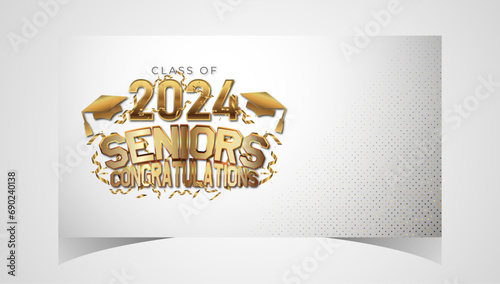 Class of 2024 Congratulations Graduates. Academic Cap and Diploma Graduation Ceremony. Vector Template for Senior Class of University, Year 2024 Banner, Party, High School or College Graduate