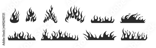 Fire vector silhouette illustration. Flame wildfire set