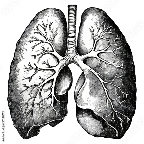 Pencil drawings reveal the complex structure of the Human Lung or Respirator System. Generative AI