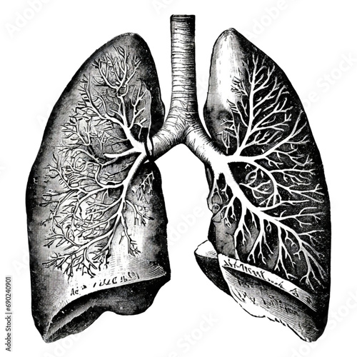 Pencil drawings reveal the complex structure of the Human Lung or Respirator System. Generative AI