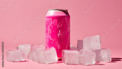 Pink Drink Can. Liquid in Metallic Container Isolated on Empty Background. Refreshing Beverage, Fizzy Soda Concept Generative Ai