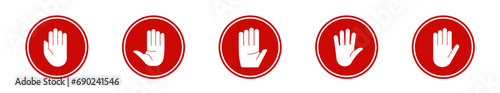 Stop hand road sign circle vector. Restricted area banner