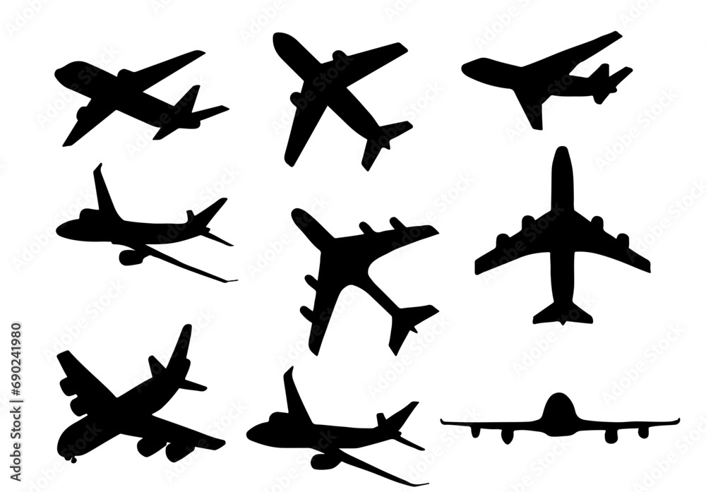 Collection of hand drawn airplane silhouettes Collection of hand drawn airplane silhouettes