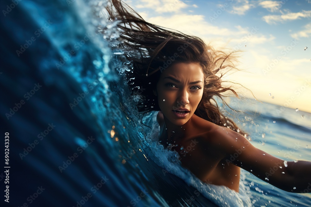 Experienced latina surfer on ocean waves