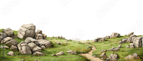 grass fields isolated on transparent. meadow with rocks. meadow with huge stones among the grass.