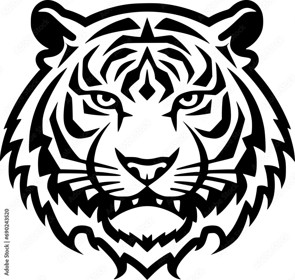 Tiger - Black and White Isolated Icon - Vector illustration
