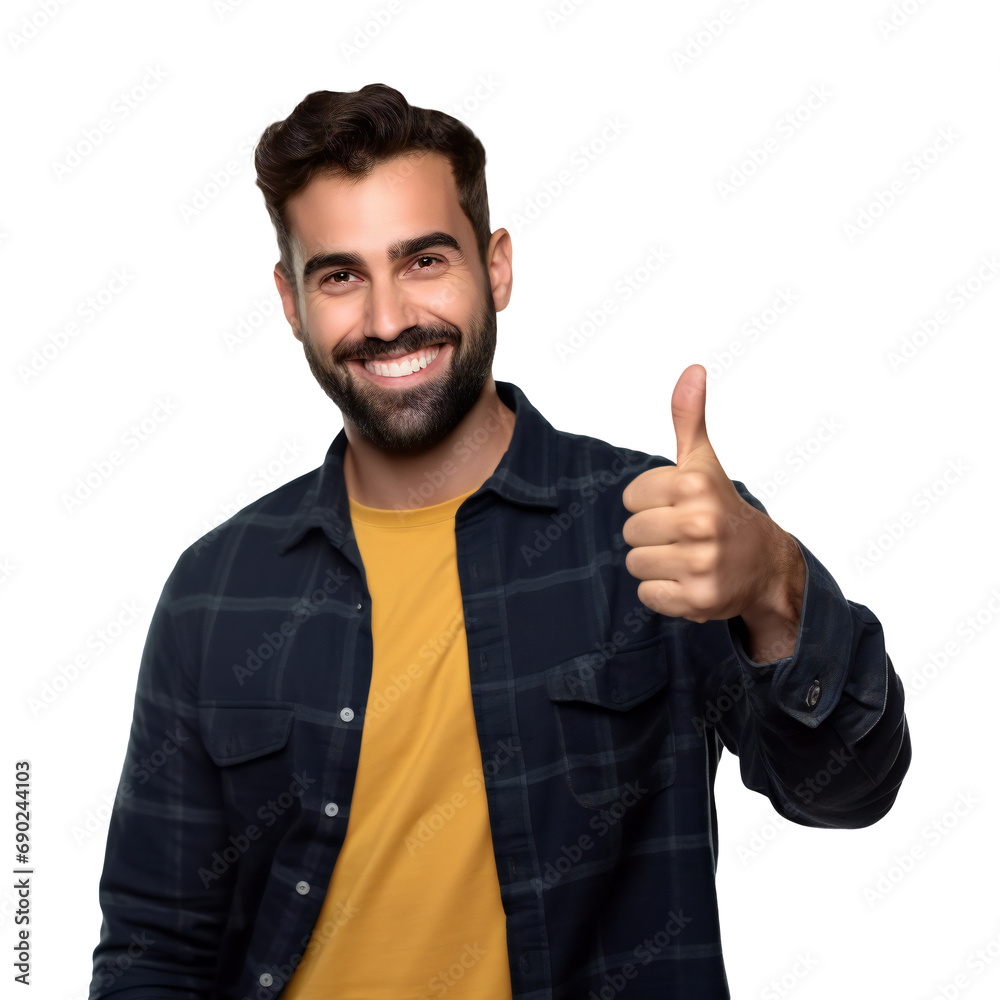 Handsome bearded smiling man showing thumb up. smiling man isolated on transparent Handsome bearded smiling man showing thumb up. smiling man isolated on transparent