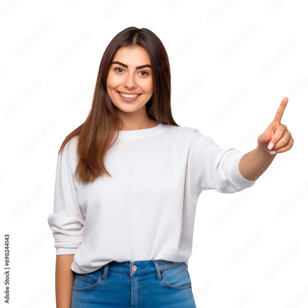 woman pointing with index finger upwards or one sign. isolated on transparent woman pointing with index finger upwards or one sign. isolated on transparent
