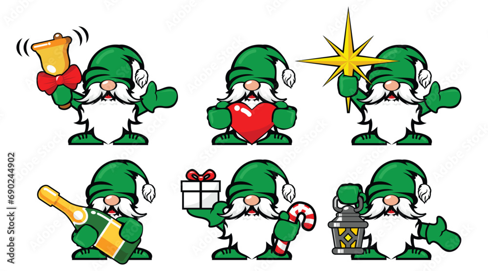 Set of Merry Christmas with cute Gnomes Santa Claus banner design. Vector cartoon illustration on transparent background