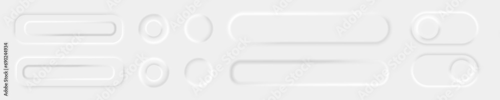 Icons in style of neomorphism. Modern ui design with stylish blur and shadow intensity unique futuristic white design trendy minimalistic buttons creative vector. Icons in style of neomorphism. Modern ui design with stylish blur and shadow intensity unique futuristic white design trendy minimalistic buttons creative vector.
