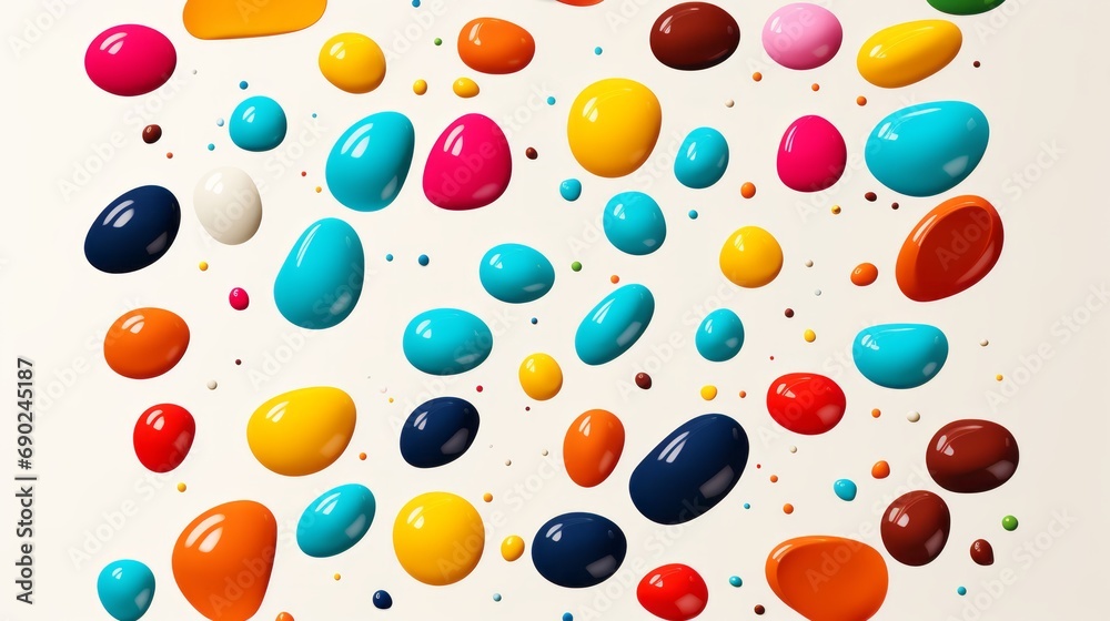 Colored drops of paint on a light background. Watercolor splash. Mixing Liquid paint. 