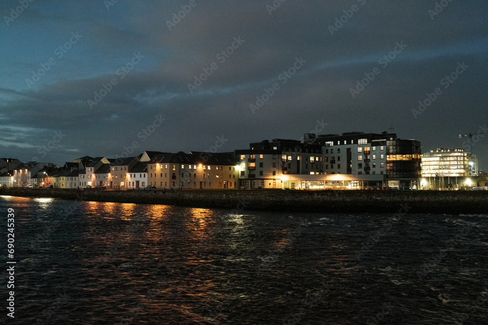 Night time landscape of Galway city, Ireland