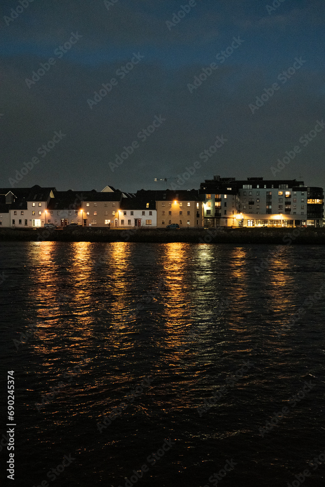 Night time landscape of Galway city, Ireland
