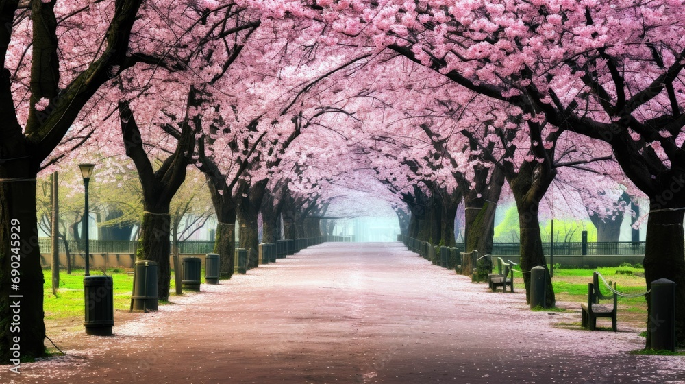 A path with Cherry blossoms background