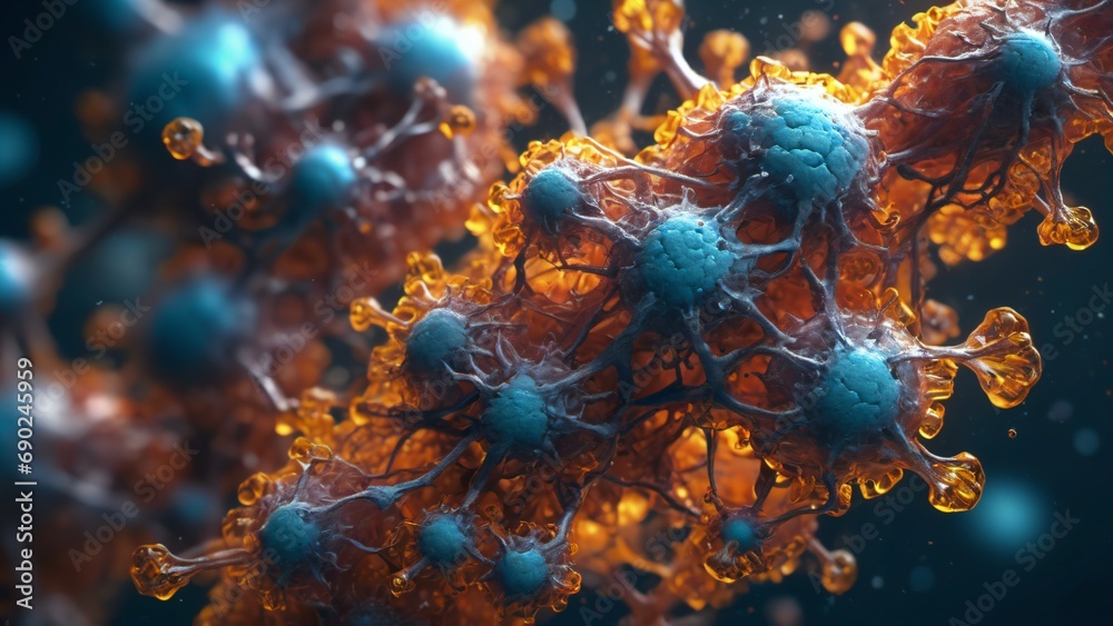 photographie microscopique de la réponse immunitaire humaine - une image fascinante des molécules en action dans la lutte contre les agents pathogènes. - obrazy, fototapety, plakaty 