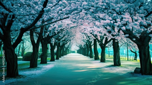 A path with Cherry blossoms background