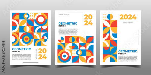 set of retro geometric cover book template design,bauhaus style pattern design Illustration
