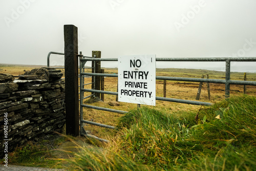 Private property, No Entry Sign in countryside near Cliffs of Moher