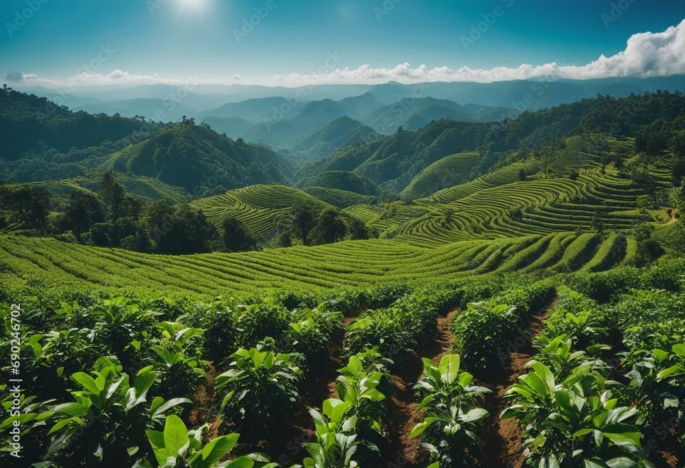 Amazing view green tea plantation landscape Amazing view green tea plantation landscape