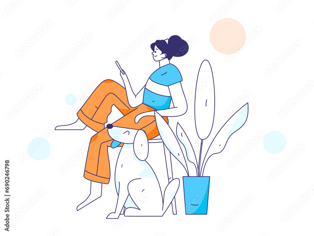 Fototapeta premium Home indoor character scene flat vector concept operation hand drawn illustration 