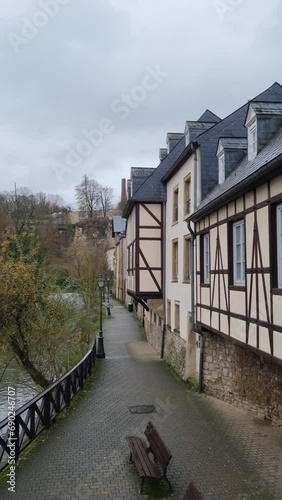Luxembourg City, Luxembourg. Alzette river panning to Bock area (Grund district). 
 photo