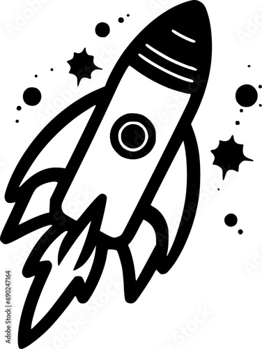 Rocket - Black and White Isolated Icon - Vector illustration