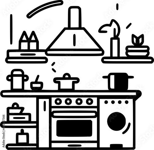 Kitchen | Black and White Vector illustration