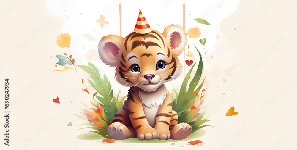Baby Tiger Birthday vector illustration Baby Tiger Birthday vector illustration