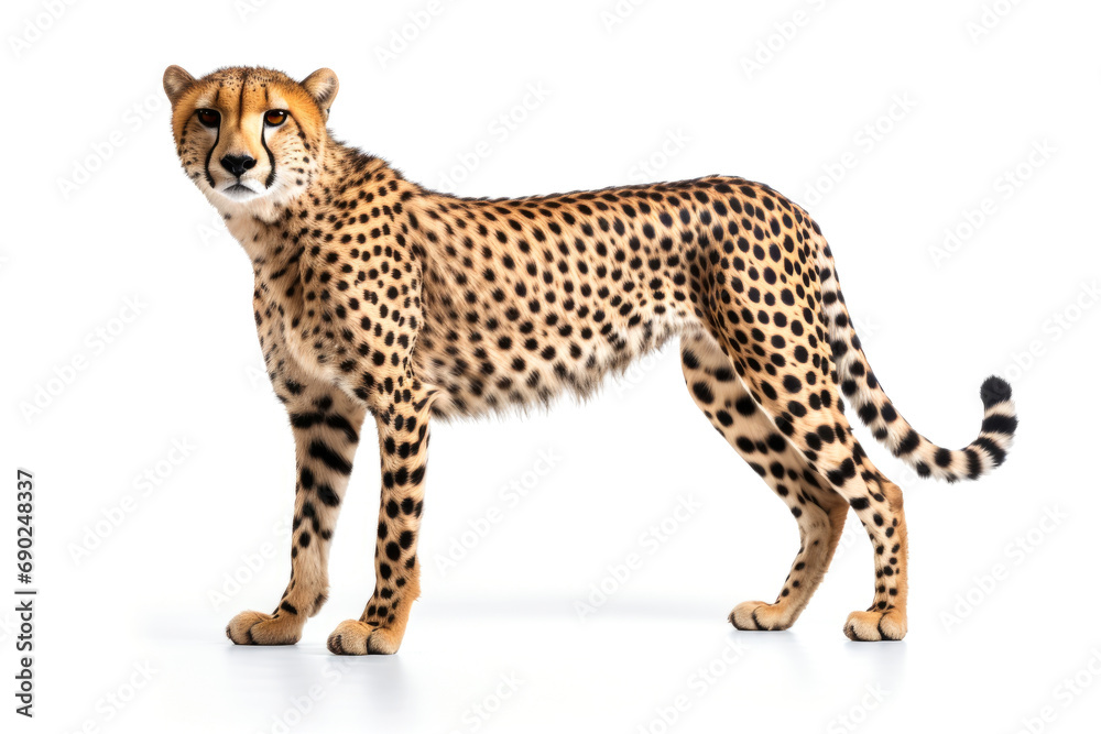 Cheetah, Acinonyx jubatus, isolated on white background