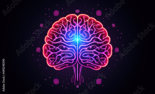 Brain sign in purple color. Neon line styled brain icon, symbol of science and intelligence photo
