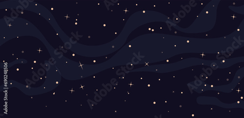 Dark starry sky background. Night is illuminated by myriads of stellar bodies with brilliance of distant constellations and vector universe