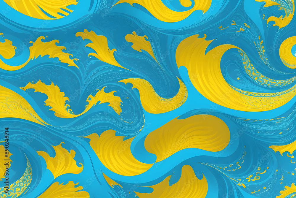 Blue and Yellow Wave Symphony: Seamless Authentic Elegance