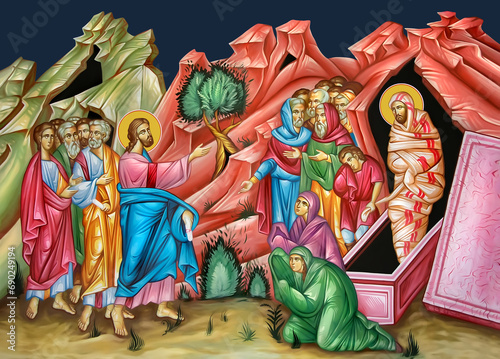 The Raising of Lazarus. Illustration in Byzantine style