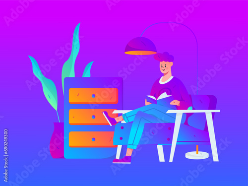 Home indoor character scene flat vector concept operation hand drawn illustration 