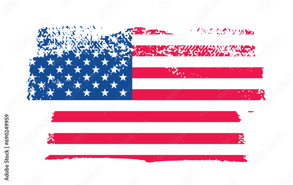 United States of America flag with watercolor paint brush strokes dirty texture or grunge texture design. Grunge US Flag brush stroke effect. USA flag brush paint use to 4 July American President Day.