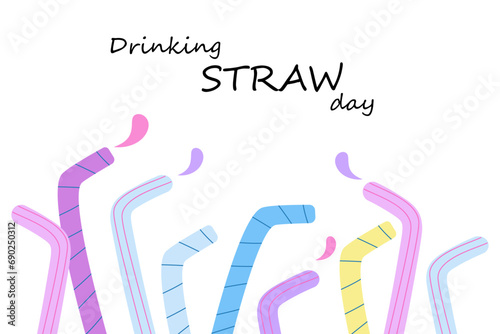 Drinking straw day banner vector flat