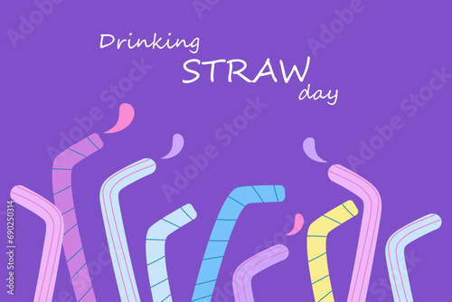 Drinking straw day banner vector flat