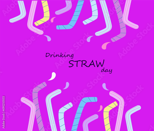 Drinking straw day banner vector flat