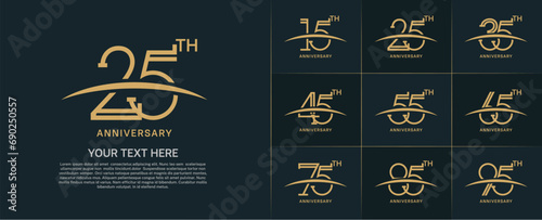 set of anniversary logotype flat gold color with swoosh for special celebration event photo
