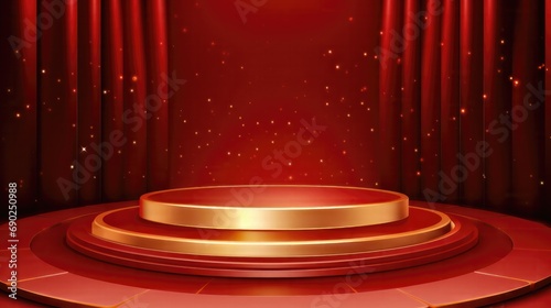 Red gold pedestal background with decorations premium