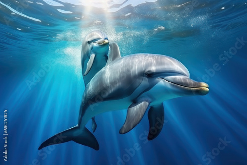 Dolphins in clear blue water © Evgeniya Fedorova