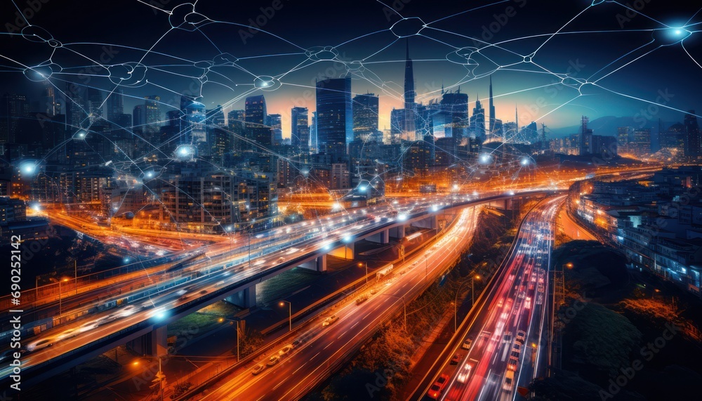 A Cityscape With a Network Over It A Cityscape With a Network Over It