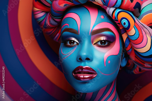 a young woman with colorful makeup