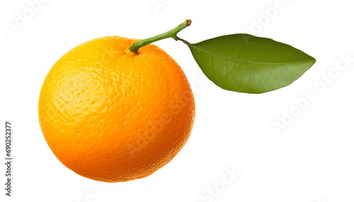 orange with leaf isolated on transparent background cutout