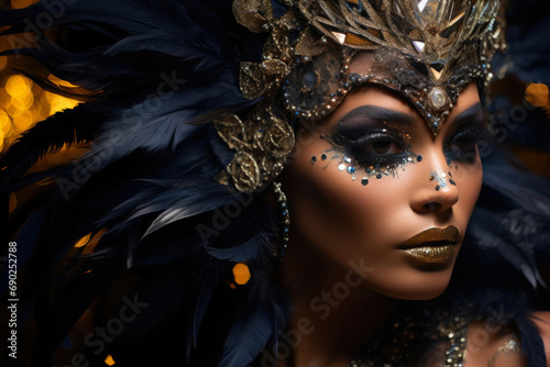 Exquisite Carnival Queen: Feathers and Glitter Beauty