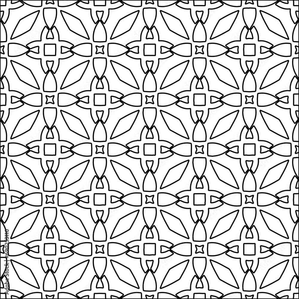 Naklejka premium Black lines on white background. Wallpaper with figures from lines. Abstract patterns. Black pattern for web page, textures, card, poster, fabric, textile. Monochrome design. 